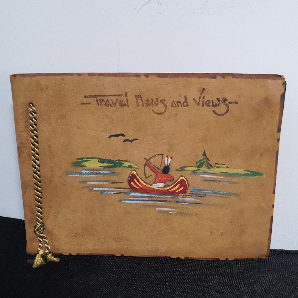 Unique Vintage Leather Bound Travel Journal with Indigenous Canoe Design